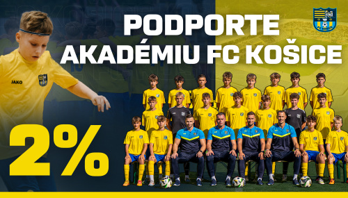 Podporte Akadémiu FC Košice dvomi percentami z vašich daní